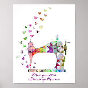 Patchwork Sewing Machine Rainbow Poster