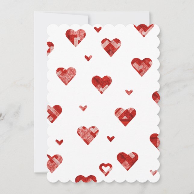 Patchwork single hearts-Red Holiday Card (Front)