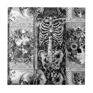 Patchwork, skull collage ceramic tile