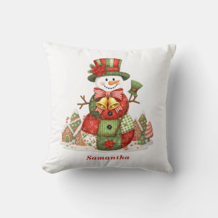 Patchwork Snowman Christmas Cushion
