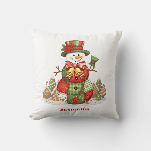 Patchwork Snowman Christmas Cushion (Front)