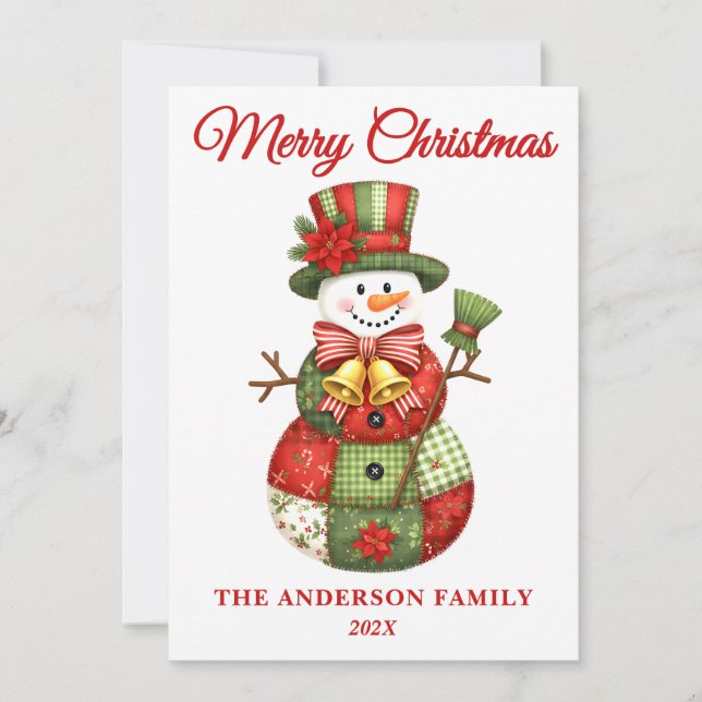 Patchwork Snowman Christmas Holiday Card (Front)