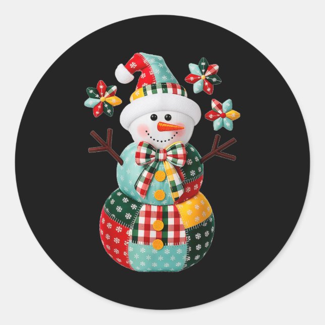 Patchwork Snowman Christmas Preppy Cute Xmas Men W Classic Round Sticker (Front)