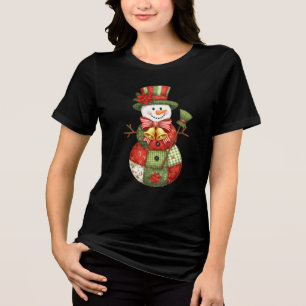 Patchwork Snowman Christmas Tri-Blend Shirt
