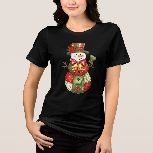 Patchwork Snowman Christmas Tri-Blend Shirt (Front)