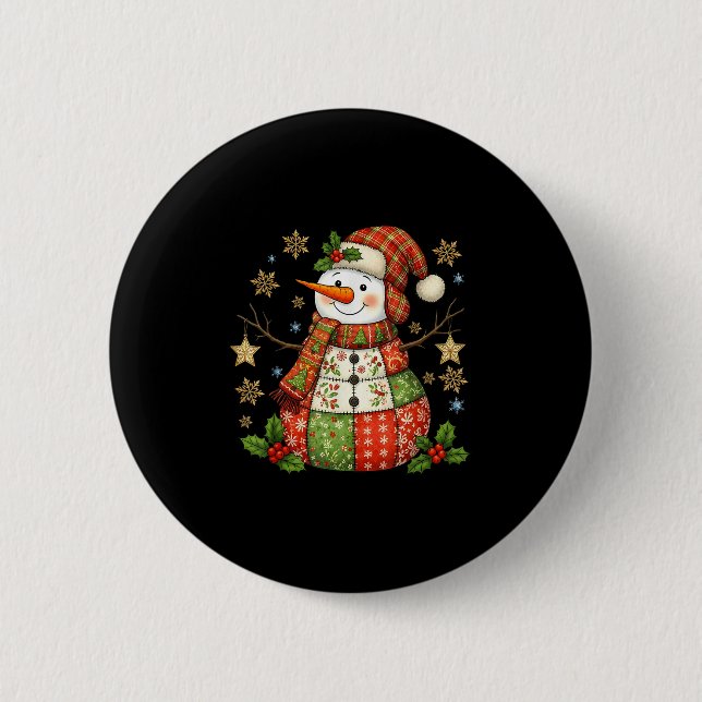 Patchwork Snowman Preppy Girly Christmas Xmas Holi 6 Cm Round Badge (Front)