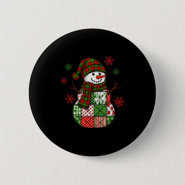 Patchwork Snowman, Retro Funny Christmas  6 Cm Round Badge (Front)