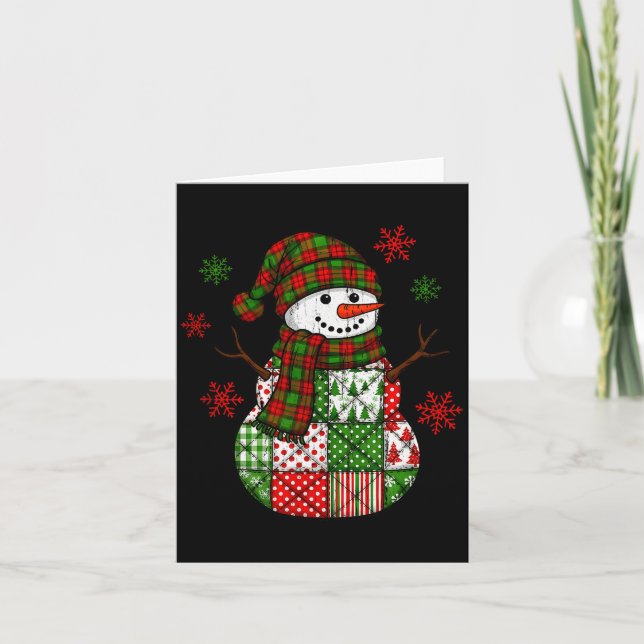 Patchwork Snowman, Retro Funny Christmas  Card (Front)