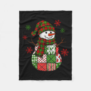 Patchwork Snowman, Retro Funny Christmas  Fleece Blanket