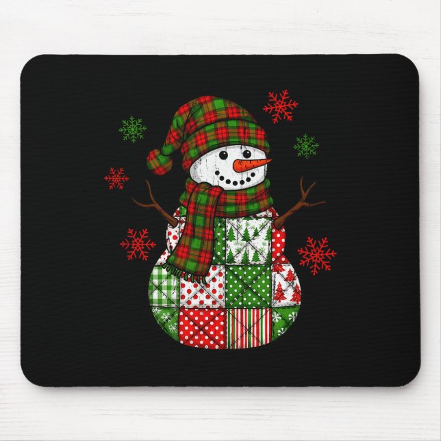 Patchwork Snowman, Retro Funny Christmas  Mouse Pad (Front)