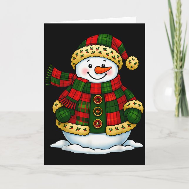 Patchwork Snowman Retro Funny Christmas Snowman Ho Card (Front)