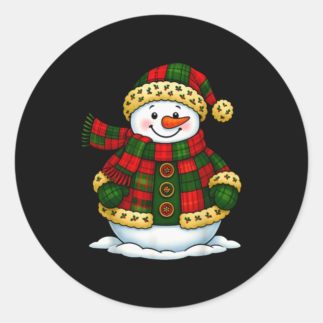 Patchwork Snowman Retro Funny Christmas Snowman Ho Classic Round Sticker (Front)