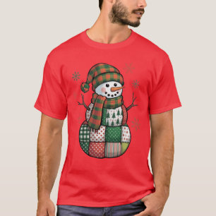 Patchwork Snowman Retro Funny Christmas Xmas Snowm T-Shirt