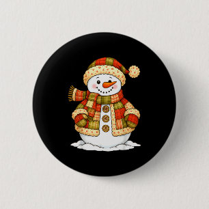Patchwork Snowman Retro Funny Snowman Holiday Chri 6 Cm Round Badge