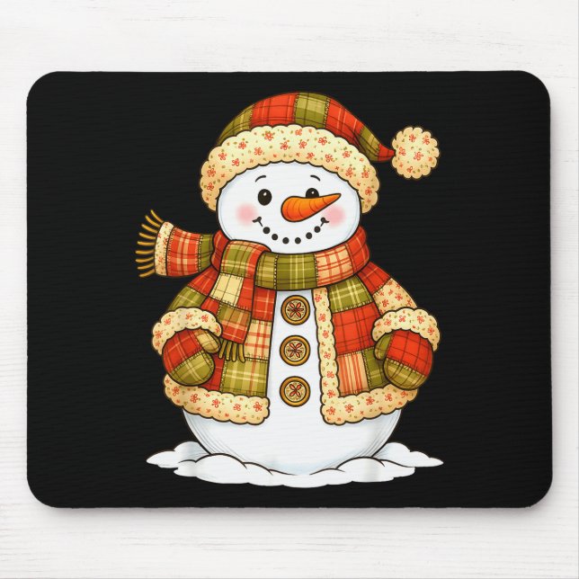 Patchwork Snowman Retro Funny Snowman Holiday Chri Mouse Pad (Front)