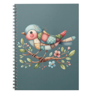 Patchwork Songbird on Blooming Branch Notebook