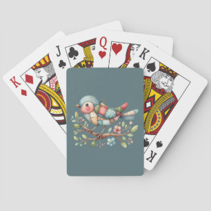 Patchwork Songbird on Blooming Branch Playing Cards