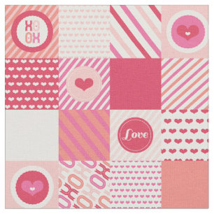 Patchwork Square Love XOXO Hearts Valentine Fabric