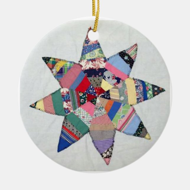 Patchwork star quilt holiday ornament (Front)