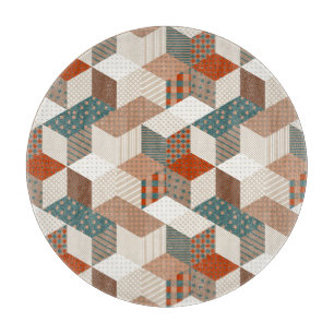 Patchwork Stars Vintage Brown Green Cutting Board