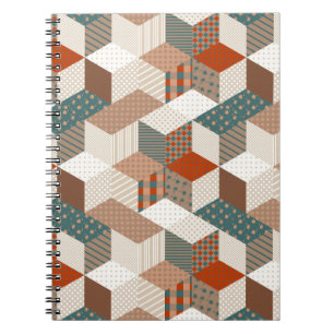 Patchwork Stars Vintage Brown Green Notebook