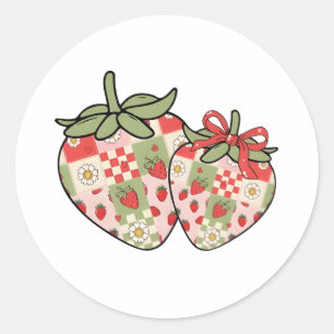 Patchwork Strawberry Hearts Cute Coquette Art Classic Round Sticker