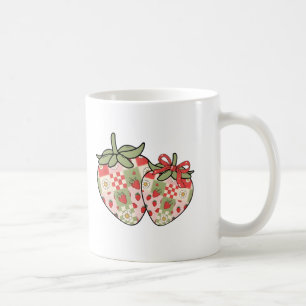 Patchwork Strawberry Hearts Cute Coquette Art Coffee Mug