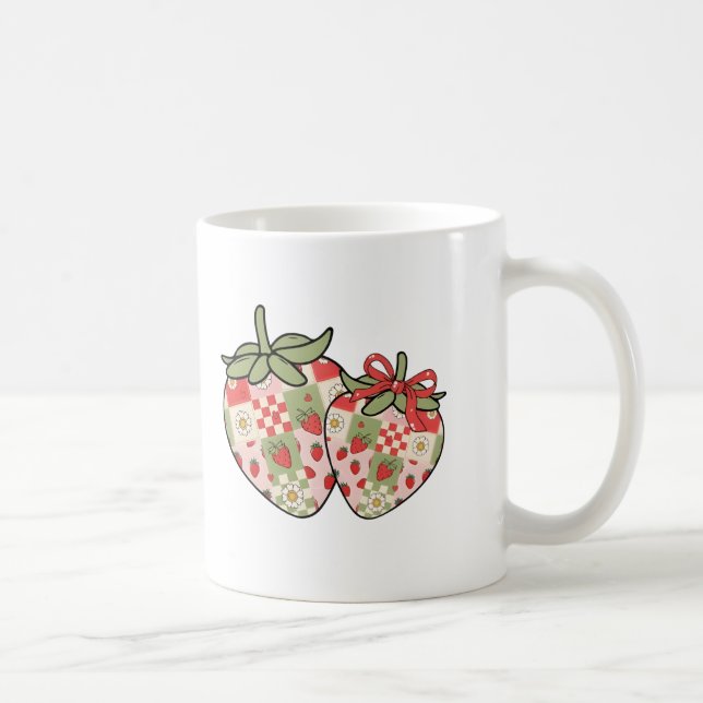 Patchwork Strawberry Hearts Cute Coquette Art Coffee Mug (Right)