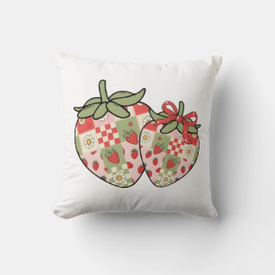 Patchwork Strawberry Hearts Cute Coquette Art Cushion