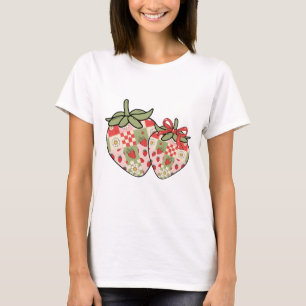 Patchwork Strawberry Hearts Cute Coquette Art T-Shirt