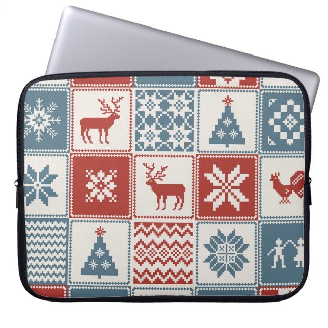 Patchwork Style: Christmas Ornamental Pattern Laptop Sleeve (Front)
