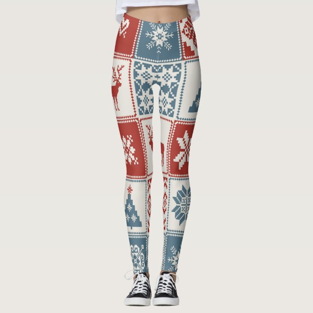 Patchwork Style: Christmas Ornamental Pattern Leggings (Front)