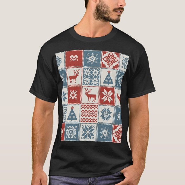 Patchwork Style: Christmas Ornamental Pattern T-Shirt (Front)