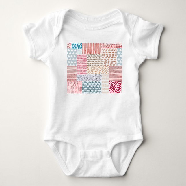 Patchwork Style Cute Doodle Pattern Baby Bodysuit (Front)