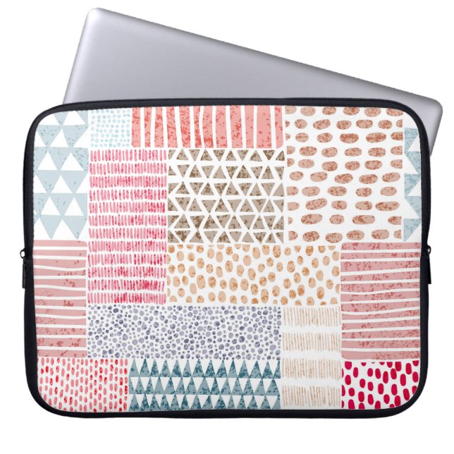 Patchwork Style Cute Doodle Pattern Laptop Sleeve (Front)