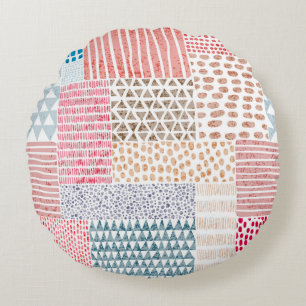 Patchwork Style Cute Doodle Pattern Round Cushion
