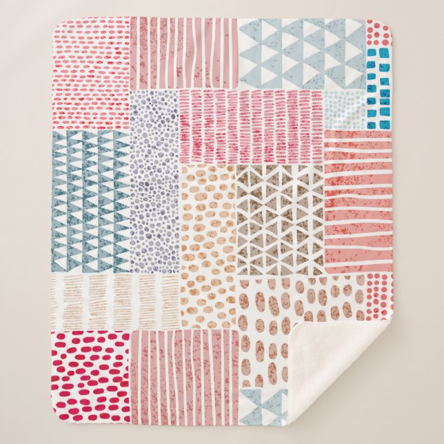Patchwork Style Cute Doodle Pattern Sherpa Blanket (Front)