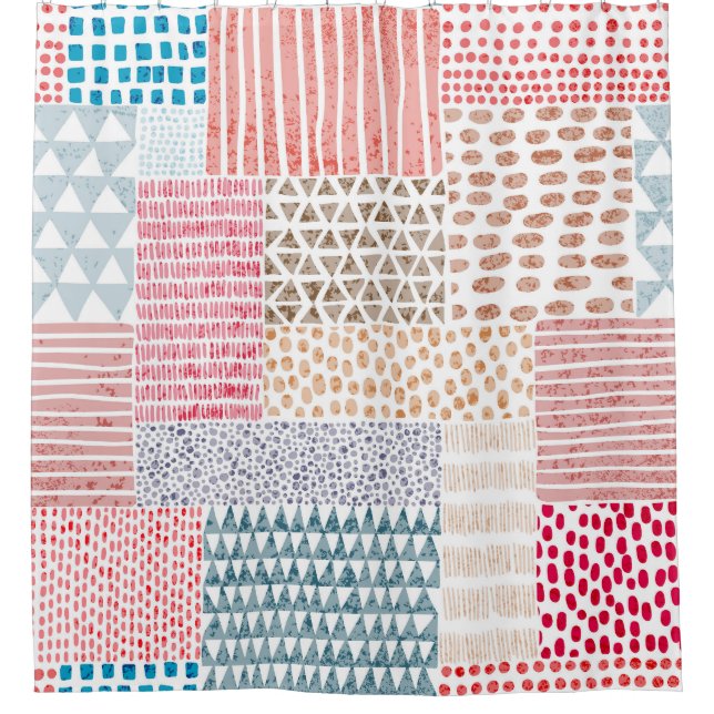 Patchwork Style Cute Doodle Pattern Shower Curtain (Front)