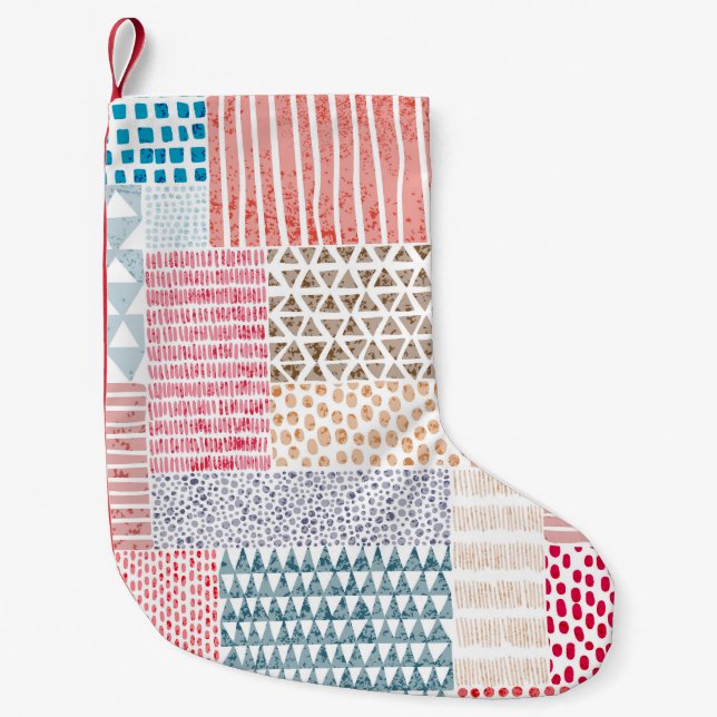 Patchwork Style Cute Doodle Pattern Small Christmas Stocking (Front)