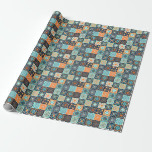 Patchwork Style: Decorative Square Ornaments Wrapping Paper