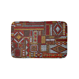 Patchwork Style Embroidered Ethnic Print Bath Mat