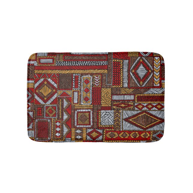 Patchwork Style Embroidered Ethnic Print Bath Mat (Front)