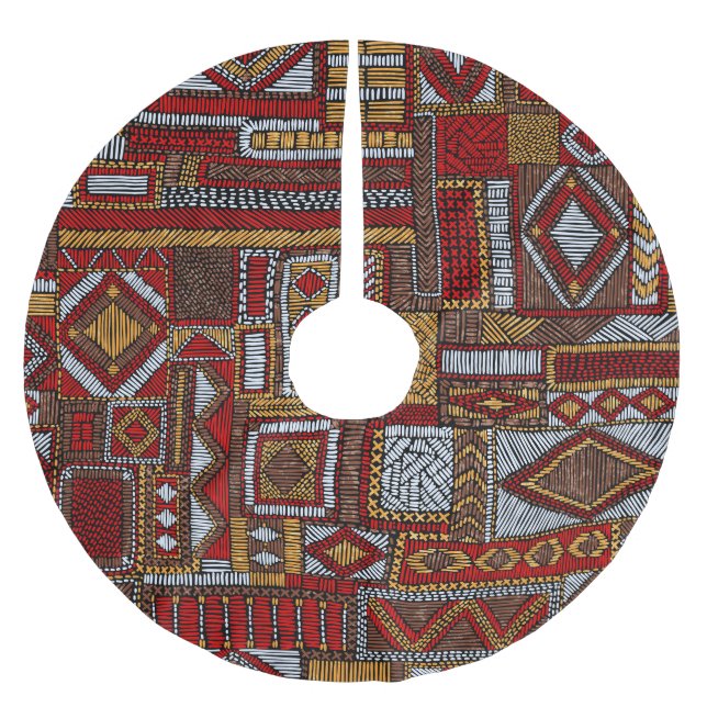 Patchwork Style Embroidered Ethnic Print Brushed Polyester Tree Skirt (Front)