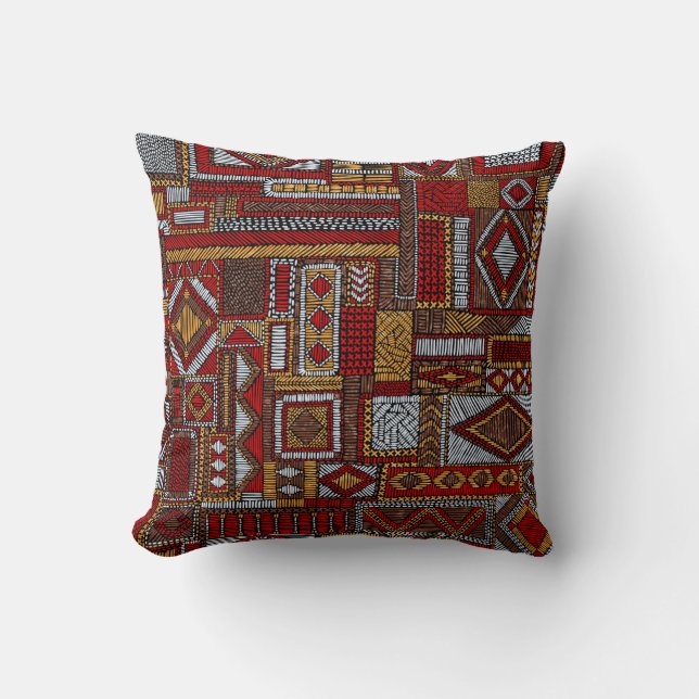 Patchwork Style Embroidered Ethnic Print Cushion (Front)