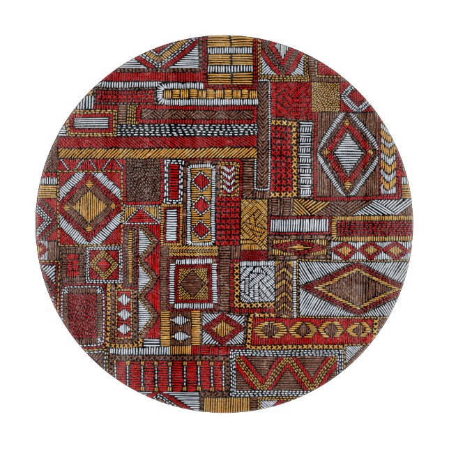 Patchwork Style Embroidered Ethnic Print Cutting Board (Front)