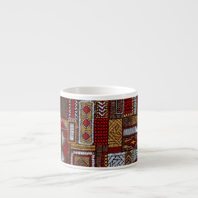 Patchwork Style Embroidered Ethnic Print Espresso Cup (Front)