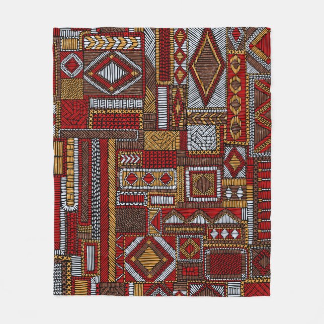 Patchwork Style Embroidered Ethnic Print Fleece Blanket (Front)