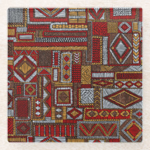 Patchwork Style Embroidered Ethnic Print Glass Coaster