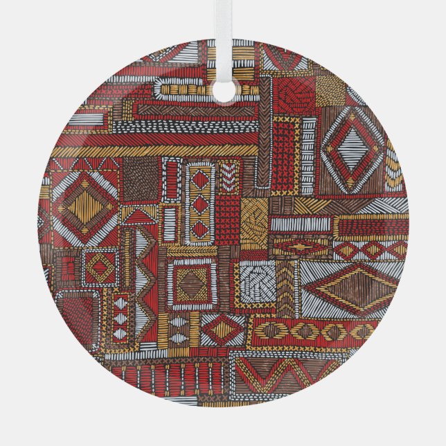 Patchwork Style Embroidered Ethnic Print Glass Tree Decoration (Front)