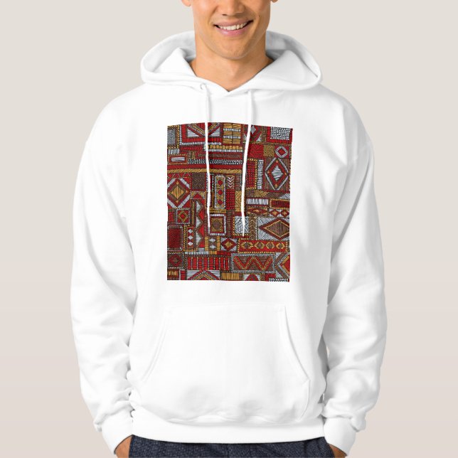 Patchwork Style Embroidered Ethnic Print Hoodie (Front)